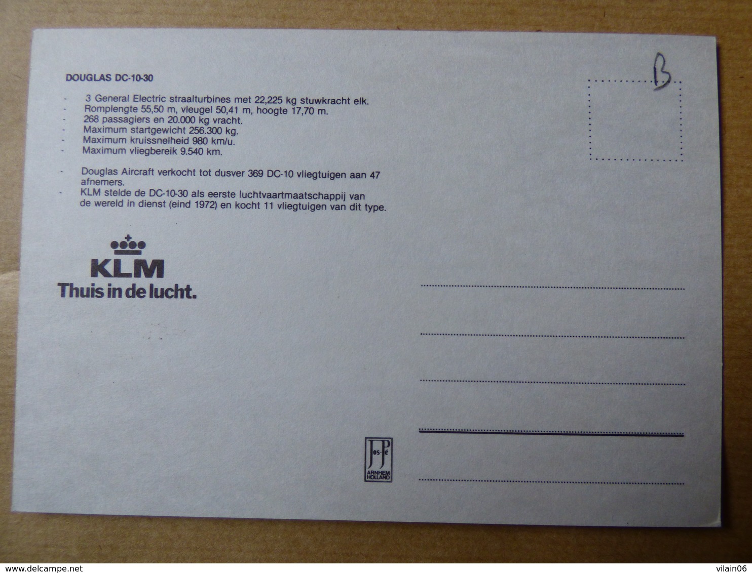 AIRLINE ISSUE / CARTE COMPAGNIE  KLM   DC 10 - 1946-....: Ere Moderne