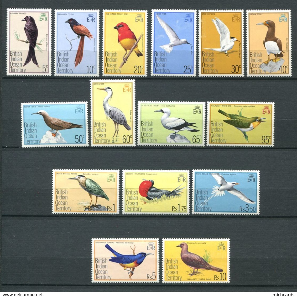 226 OCEAN INDIEN 1975 - Yvert 63/77 - Oiseaux - Neuf **(MNH) Sans Trace De Charniere - Territoire Britannique De L'Océan Indien