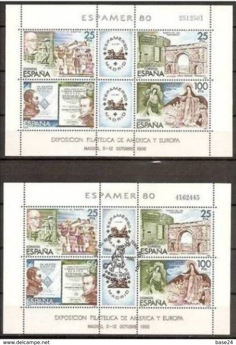 1980 Spagna Spain ESPAMER  2 Foglietti (27): 1 MNH** +1 USED Con Gomma - Esposizioni Filateliche
