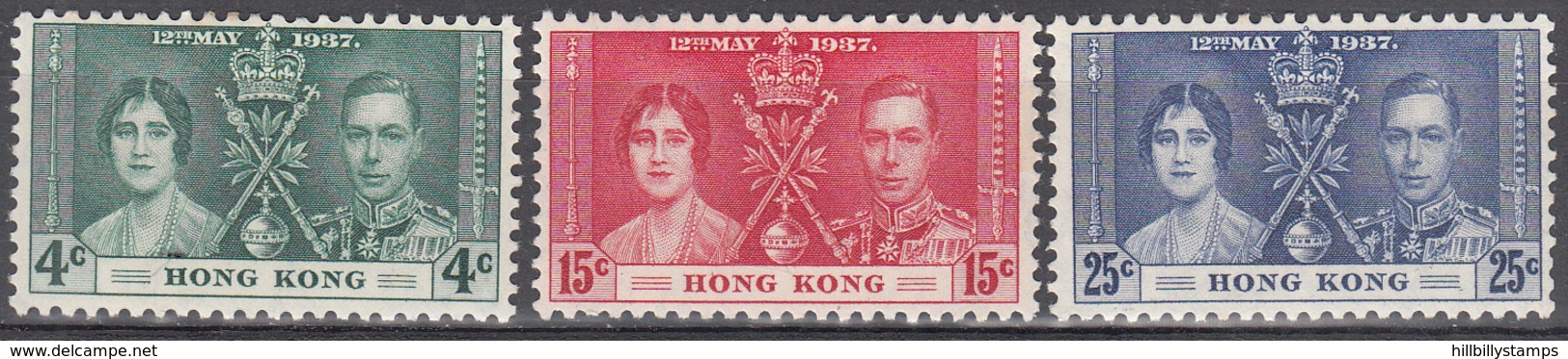 HONG KONG    SCOTT NO. 151-53      MINT HINGED     YEAR  1937 - Neufs
