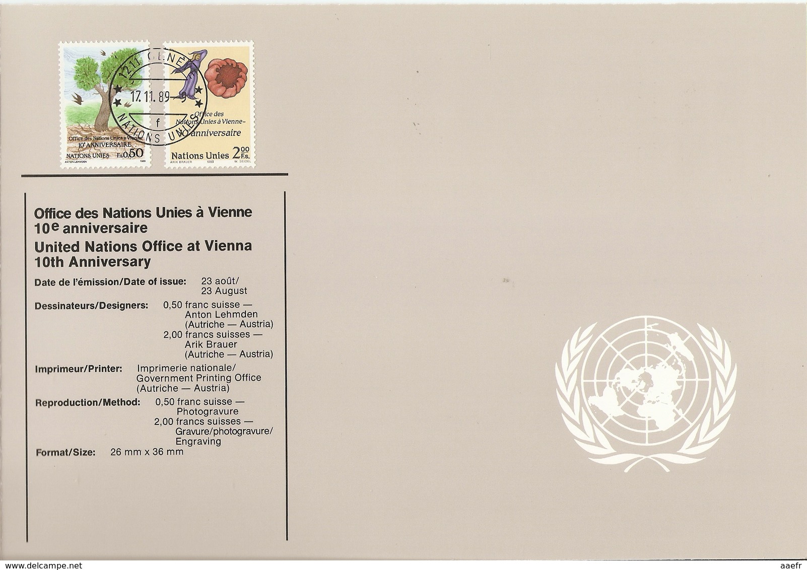 Nations-Unies à Genève - 1989 - Feuillet Des Timbres° émis En 1989 - YT 173/9 -  3 Scans - Lettres & Documents