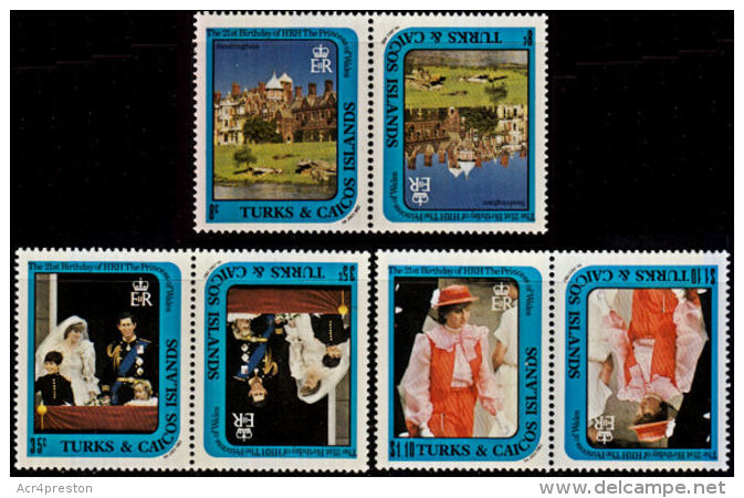 A5265 TURKS AND CAICOS 1982, SG 713-5  21st Birthday Princess Diana, Tete-beche  MNH - Turks And Caicos