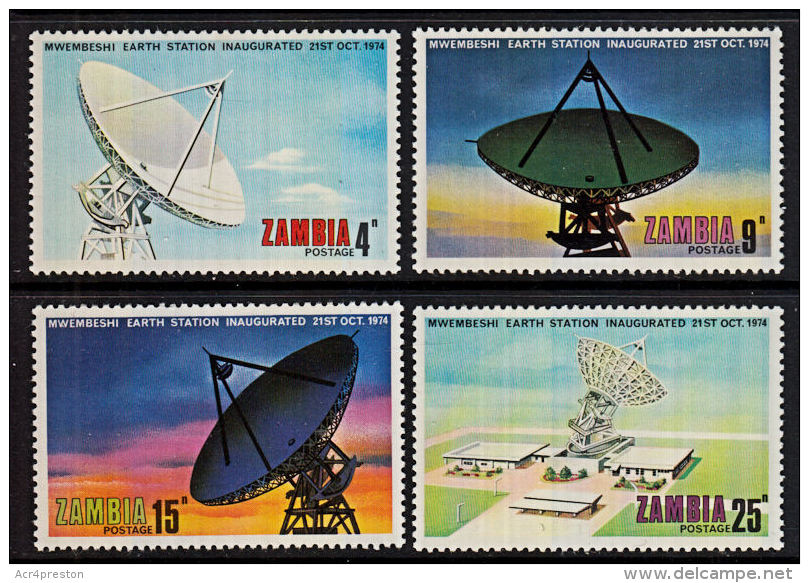 Zm0222 ZAMBIA 1974, SG 222-5 Mwembeshi Earth Station (telecommunications)  MNH - Zambia (1965-...)