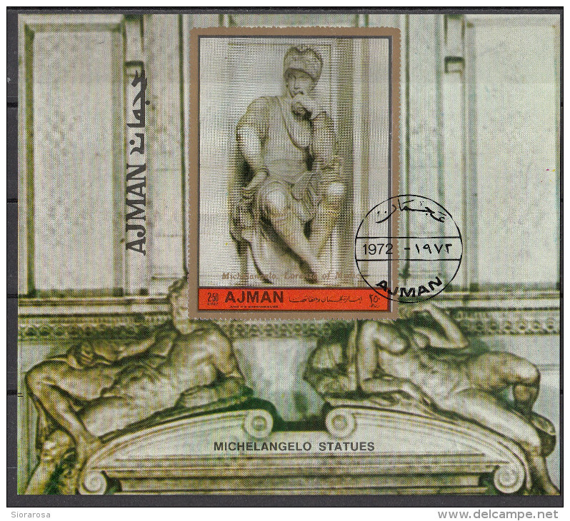 Ajman 1972 " Tomba Di Lorenzo De' Medici Duca Di Urbino." Scultura In Marmo Di Michelangelo Buonarotti Sheet Imperf.. - Ajman