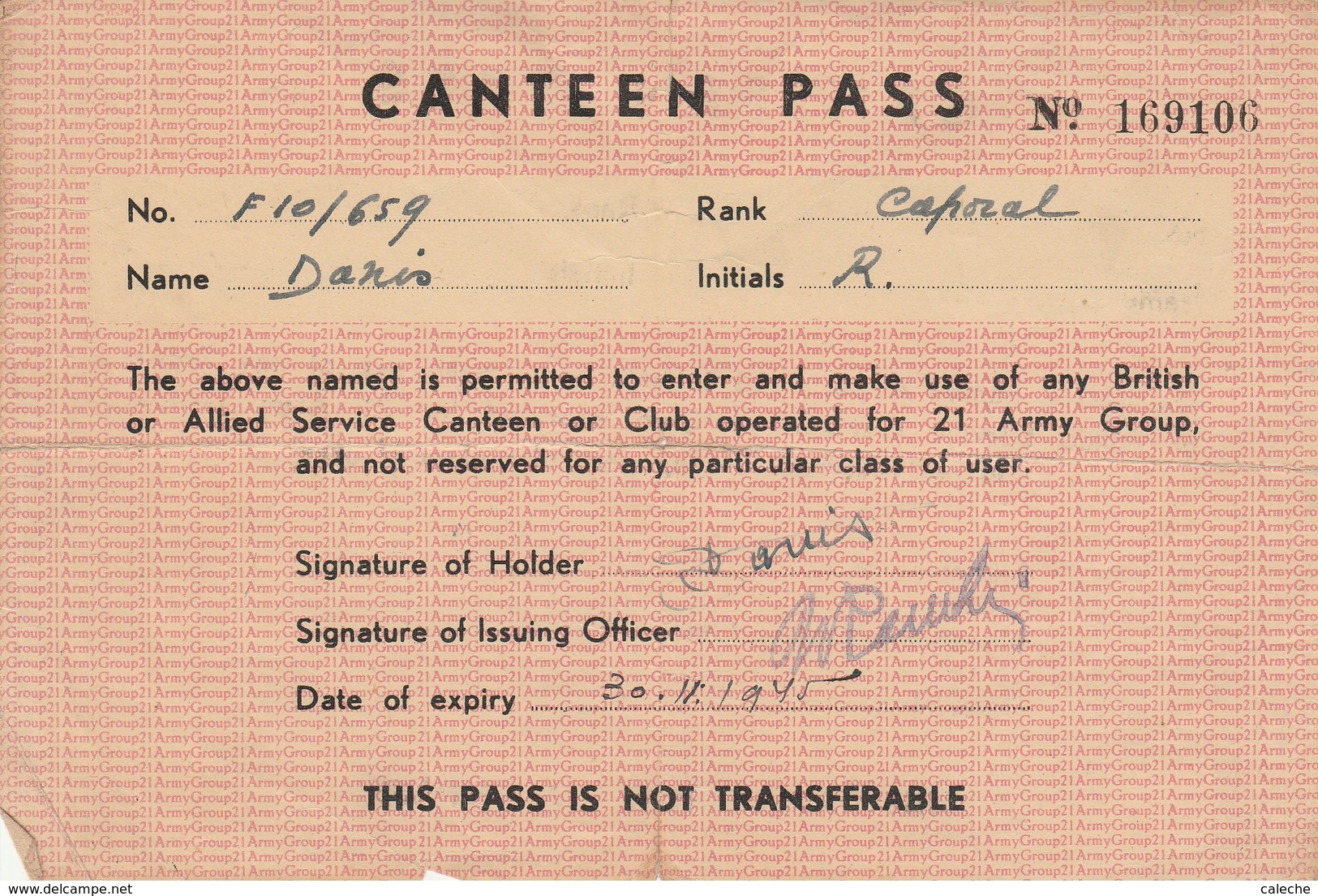 Canteen Pass - WW II (Covers & Documents)
