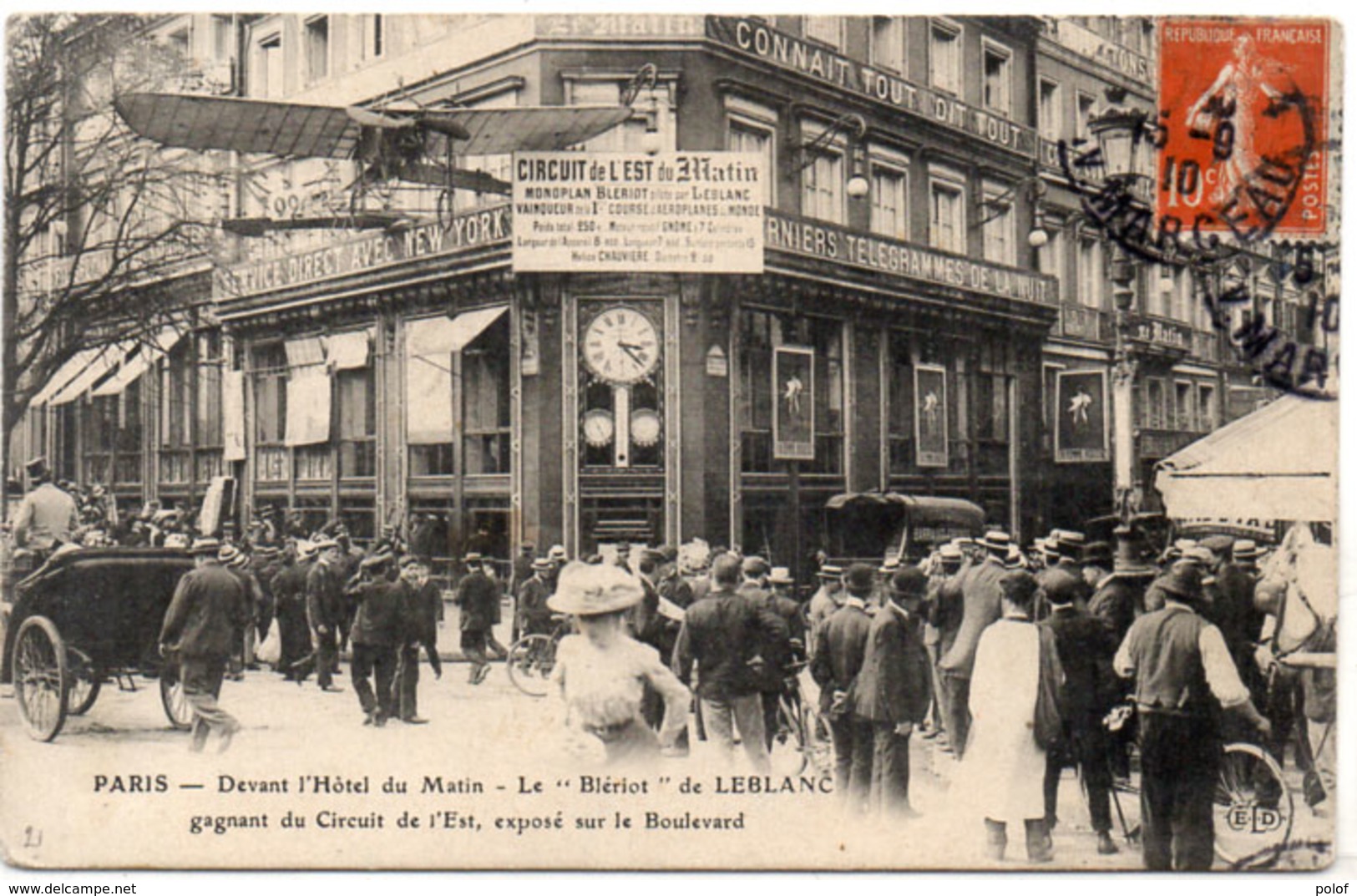 PARIS - Devant L' Hotel Du "Matin"  Le "Blériot" De LEBLANC Gagnant Du Circuit De L' Est      (105681) - Autres & Non Classés