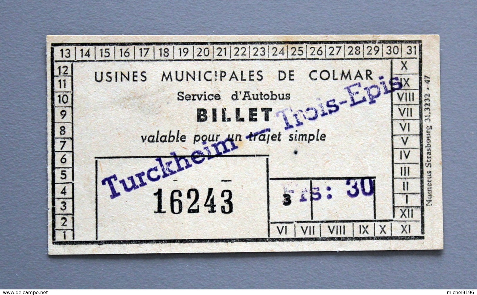 Billet Papier Tramway  COLMAR "Colmar-Trois épis" Coll Schnabel - Europe