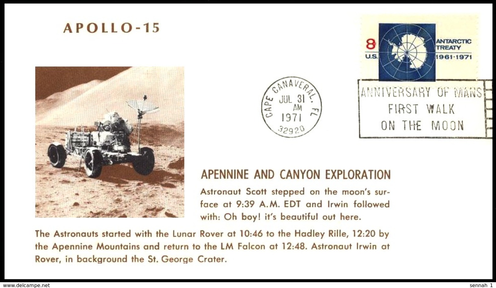 USA: 'Apollo-15 In Space - Lunar Rover Excursion, 1971', Cape Canaveral - USA