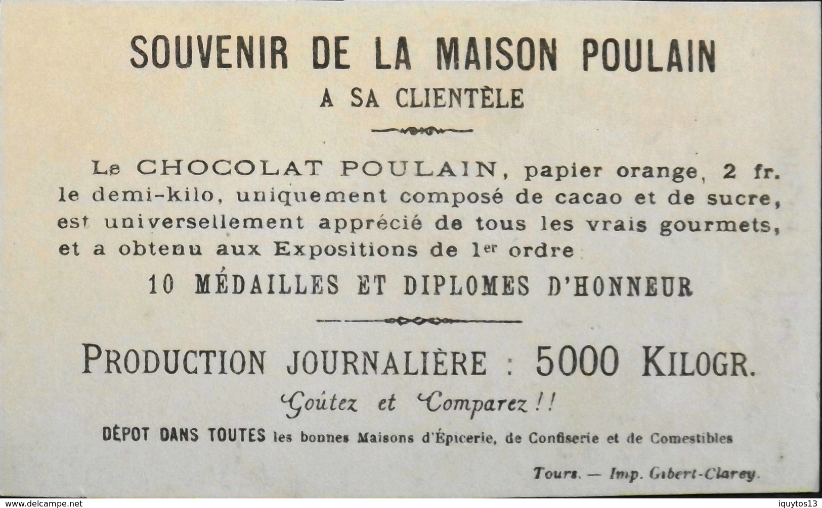 Chromo & Image - Chromo. Dorée - CHOCOLAT POULAIN - Souvenir De La Maison POULAIN - Le Jardinier - En TB. Etat - Poulain