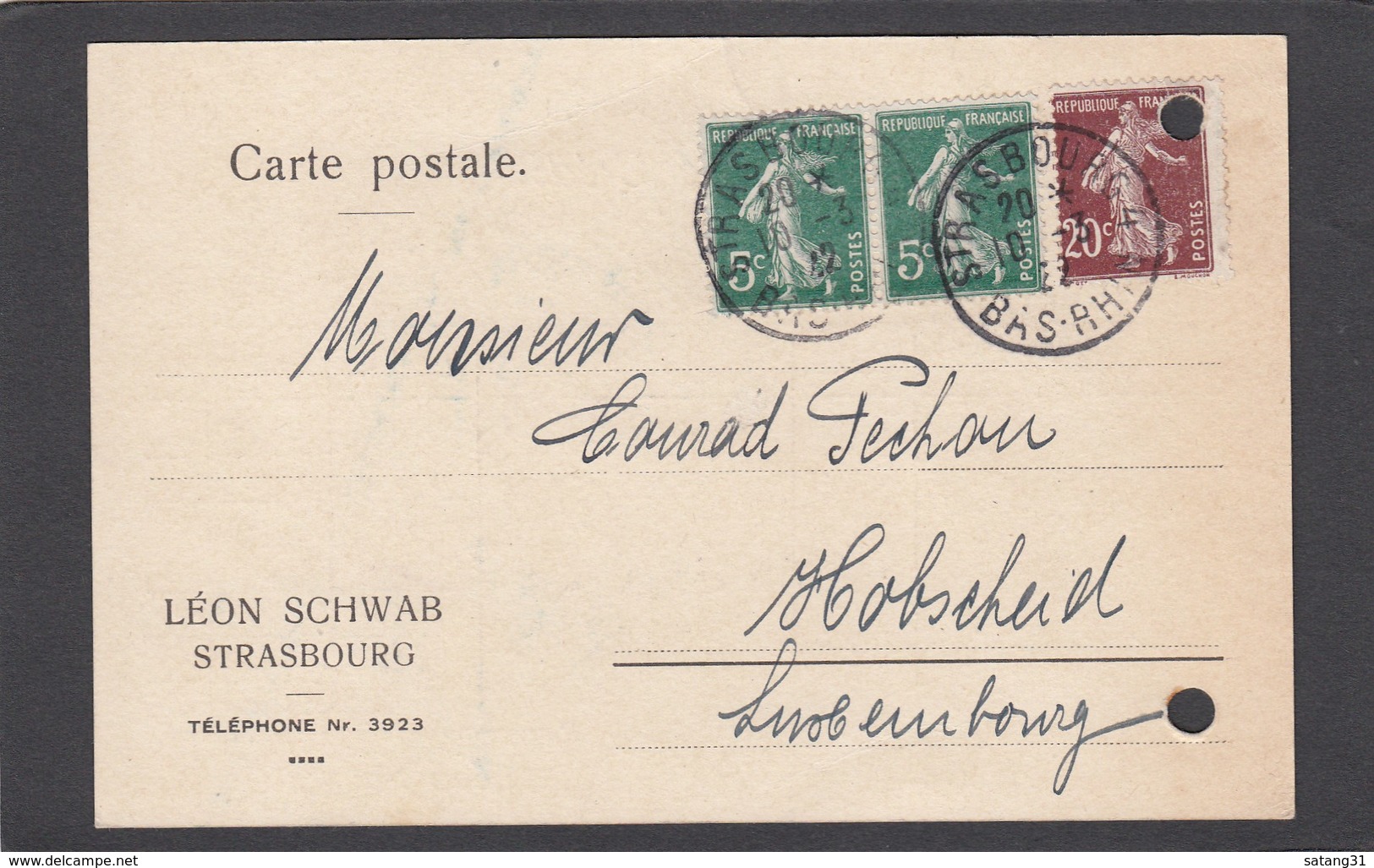 LEON SCHWAB,STRASBOURG.CARTE POSTALE POUR LE LUXEMBOURG. - Lettres & Documents