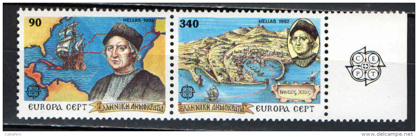 GRECIA - 1992 - 500° ANNIVERSARIO DELLA SCOPERTA DELL'AMERICA - CRISTOFORO COLOMBO - MNH - Ungebraucht