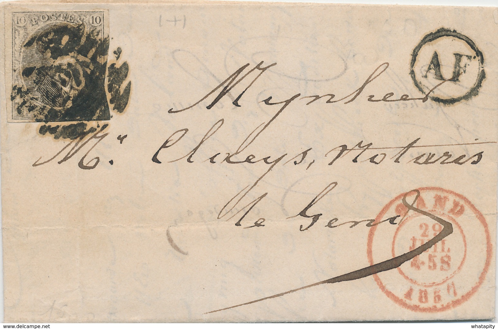 ZZ465 - Lettre TP Médaillon 10 C Barres GAND 1857 Vers GAND - Boite Rurale AF écrite à ZOMERGHEM - Poste Rurale