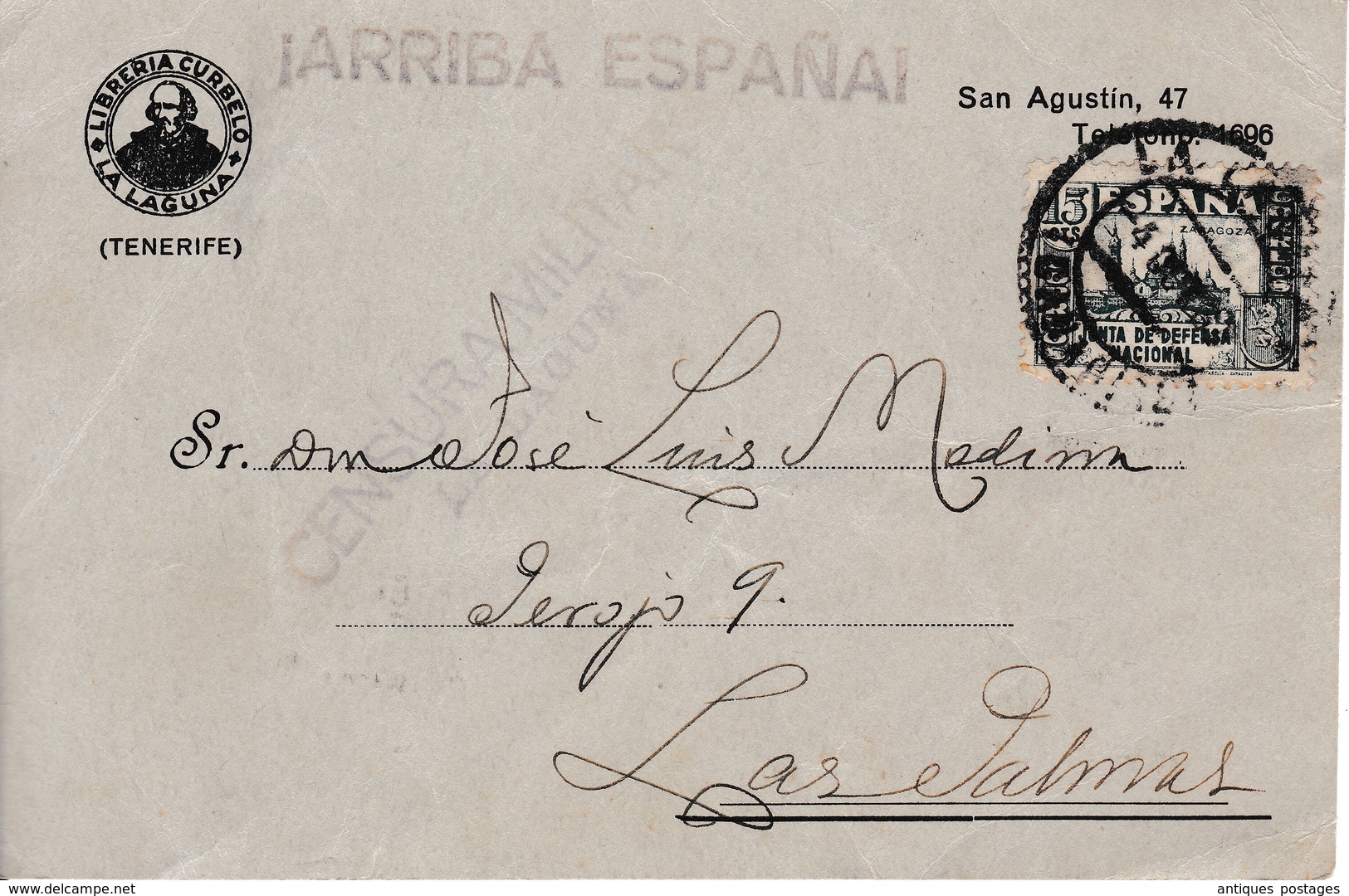 Censure Militaire 1937 La Laguna Tenerife Canarias España Las Palmas Guerre D'Espagne Censura - Marcas De Censura Nacional