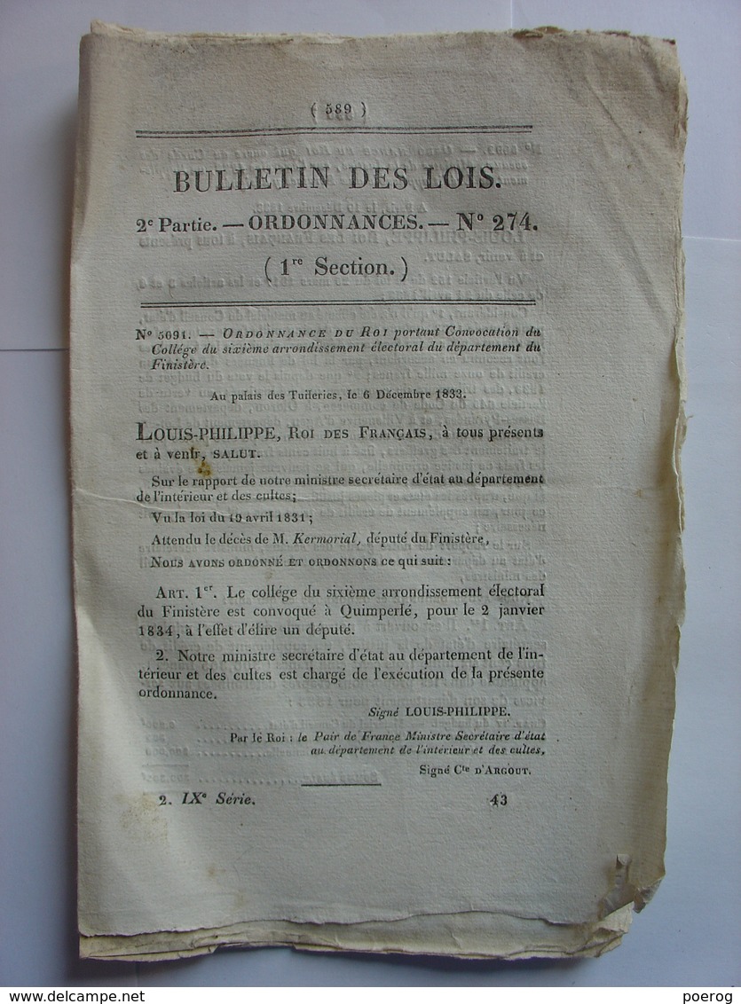 BULLETIN DES LOIS De 1833 - PRIMES PECHE A LA MORUE ET BALEINE - COMMISSARIAT DE POLICE RAMBERVILLERS VOSGES - Decretos & Leyes