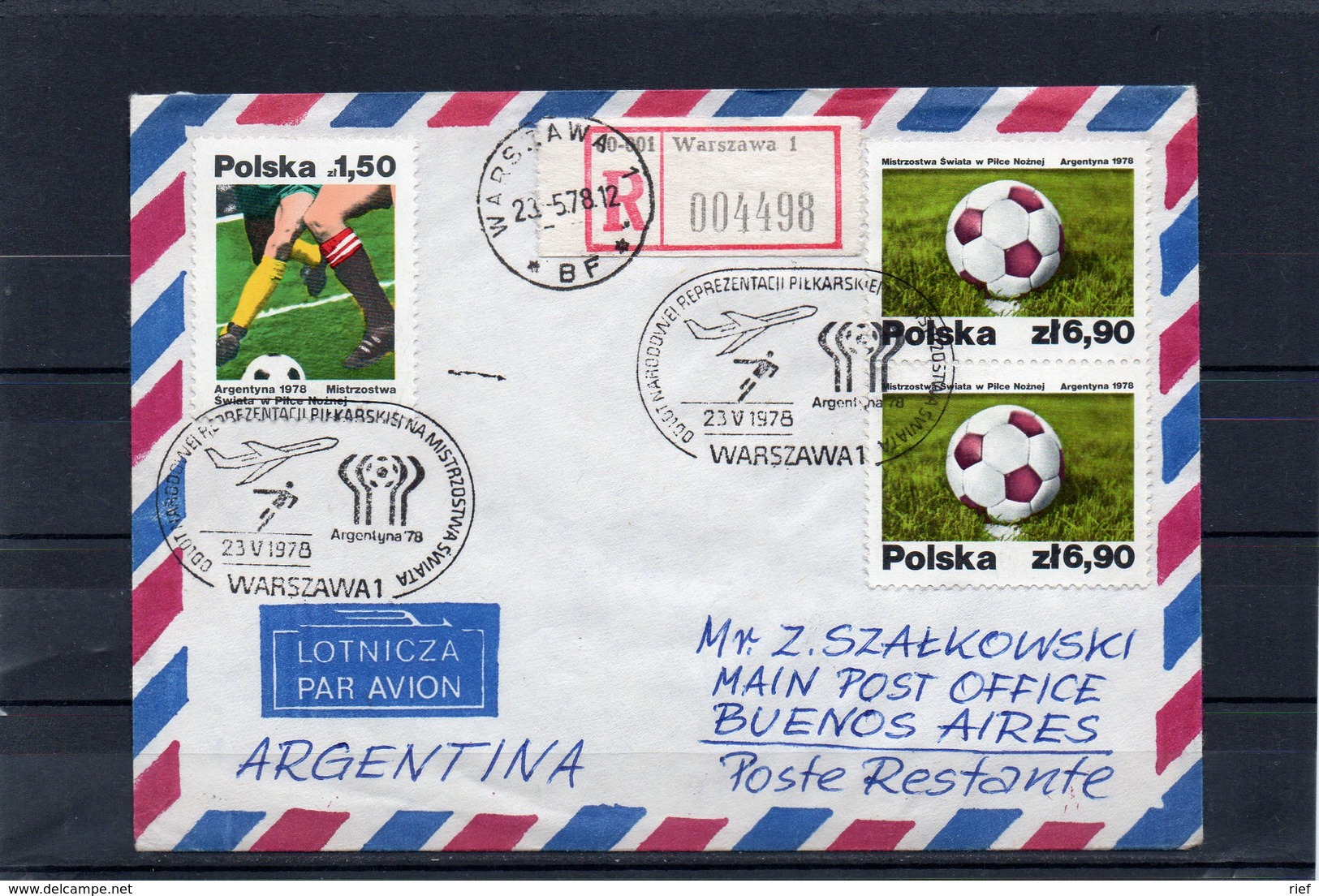 Polen, 1978, Luftpostbrief Warschau-Buenos Aires, Einschreiben, Fußball-WM Argentinien - Briefe U. Dokumente