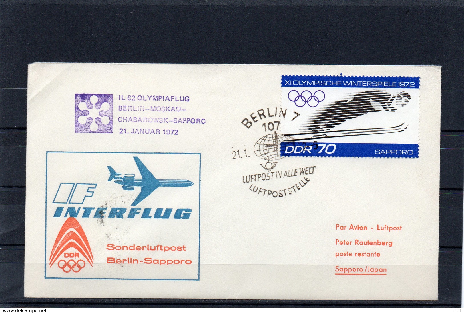 DDR, 1972, Luftpostbrief Berlin-Moskau-Chabarowsk-Sapporo Mit Michel 1730, Ol.-Spiele Sapporo - Lettres & Documents