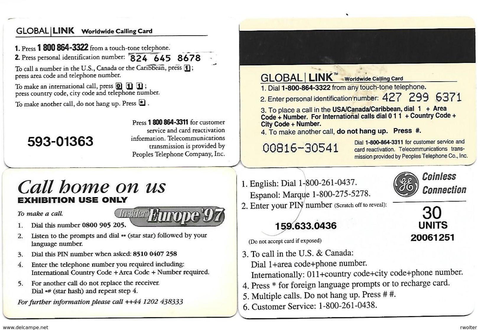 @+ USA - Lot De 4 Cartes Dont GE - Gloabl Link Et Complementary Card - Collections