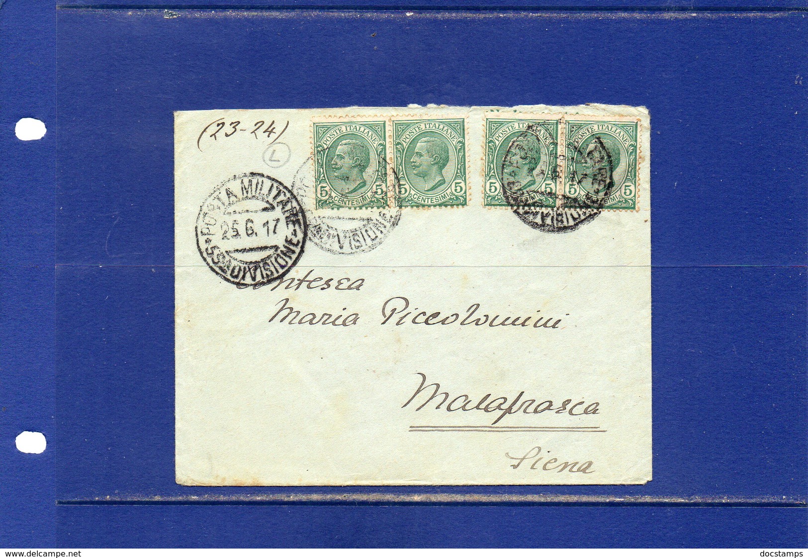 ##(DAN184/1)-1917- Bustina  Annullo Posta Militare 55^ Divisione Per La Contessa Maria Piccolomini A Malafrasca (Siena) - Posta Militare (PM)