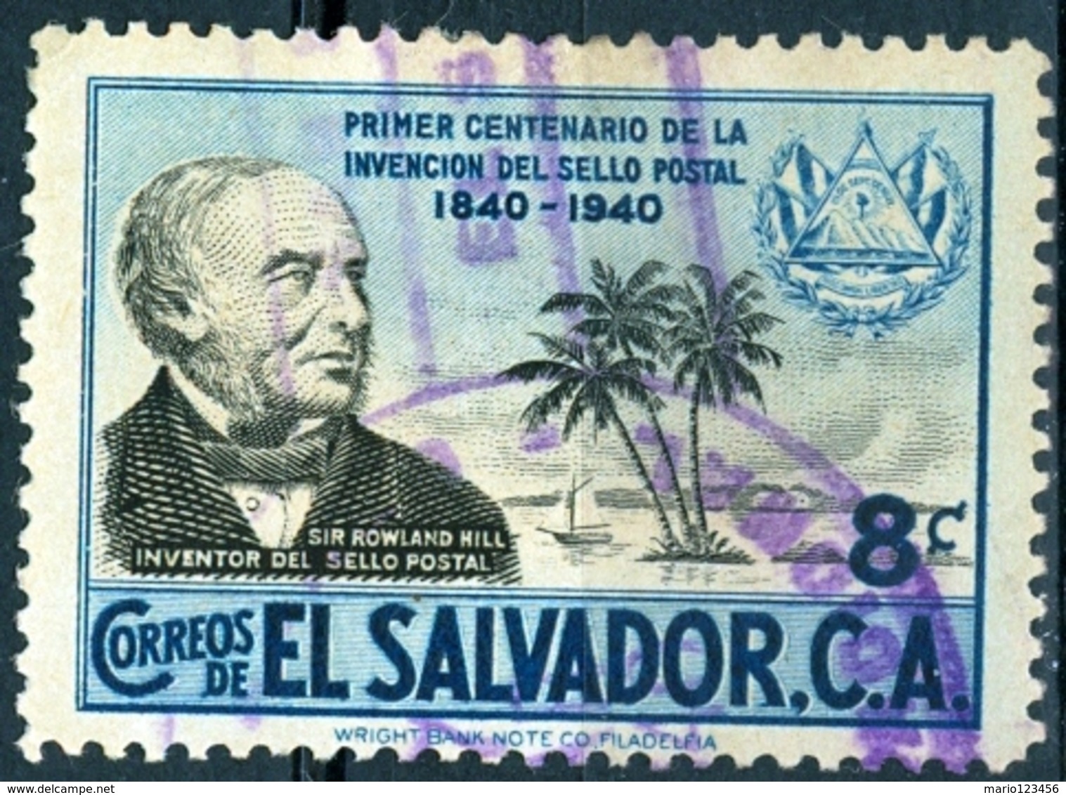 EL SALVADOR, COMMEMORATIVO, ROWLAND HILL, 1940, FRANCOBOLLI USATI,  Michel 575    Scott 586 - El Salvador