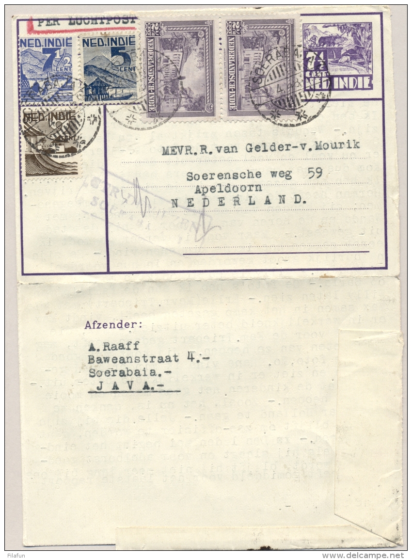 Nederlands Indië - 1948 - 5 Zegels Op Postblad G4 Met Deviezencensuur Soerabaja Van Soerabaja Naar Apeldoorn / NL - Netherlands Indies