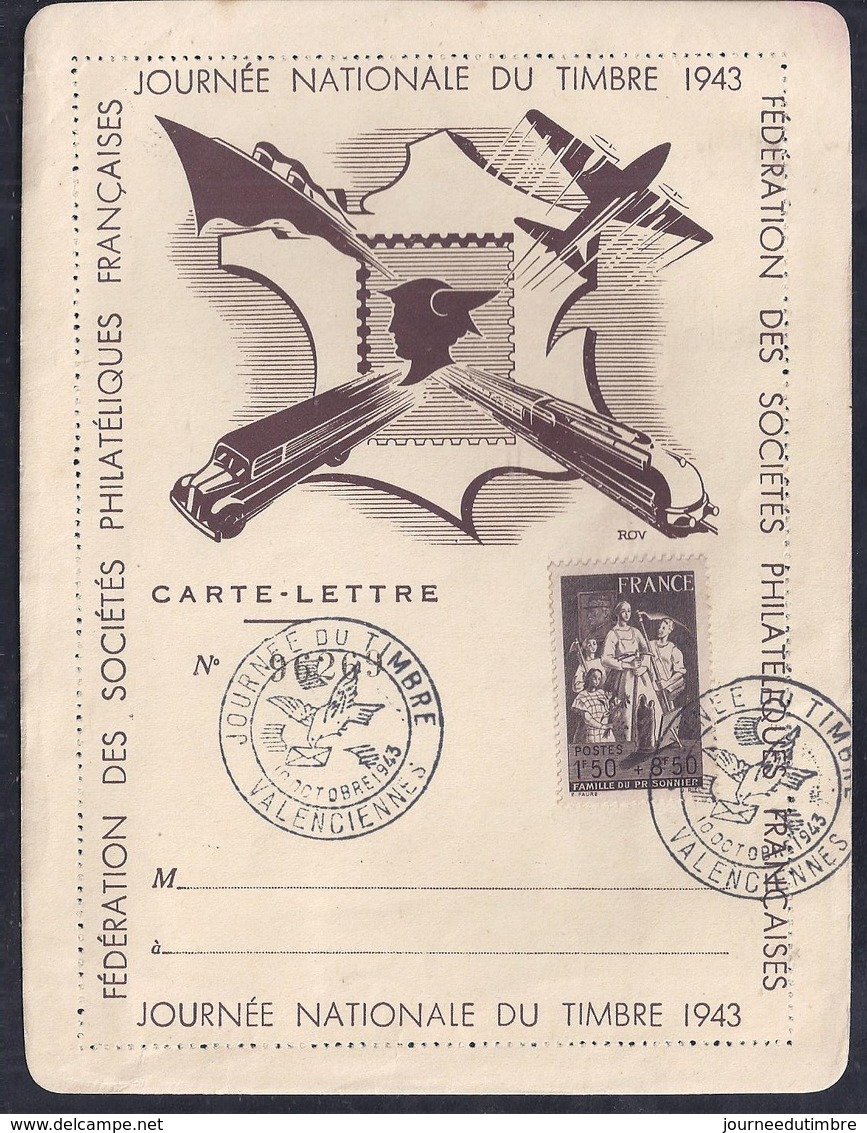 Carte Lettre Federale Journee Du Timbre 1943 Famille Prisonnier Valenciennes - Lettres & Documents