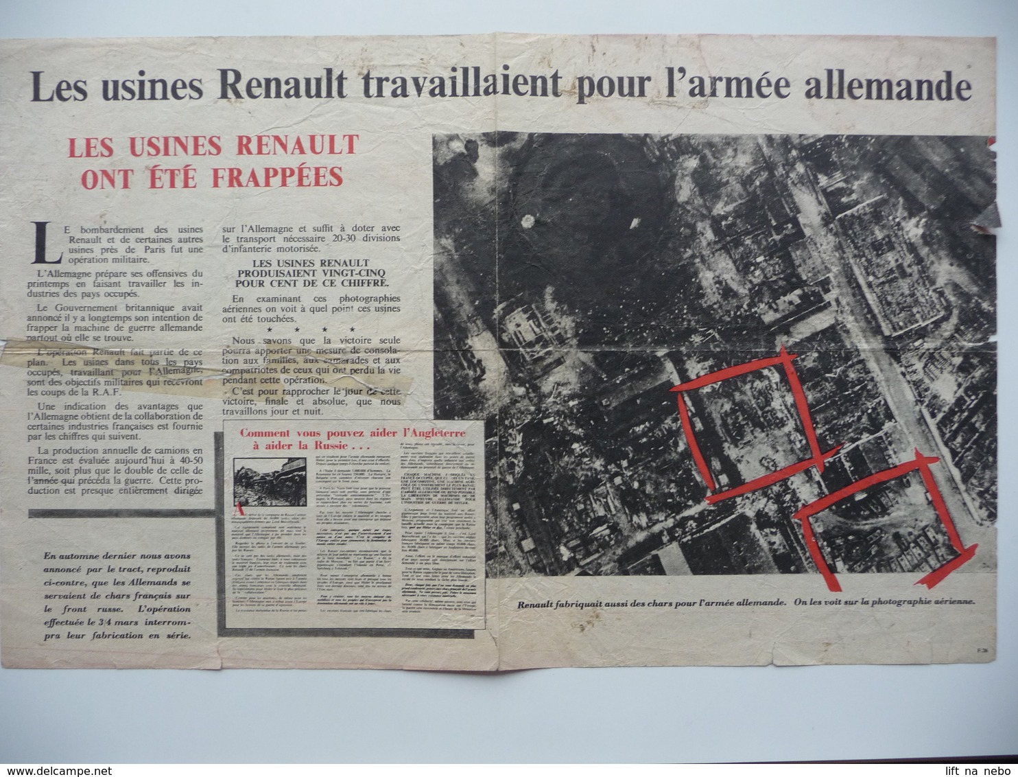 WWII WW2 Tract Flugblatt Propaganda Leaflet In French, PWE F Series/1942, F.26, Les Usines Renault Travaillaient Pour... - Non Classés