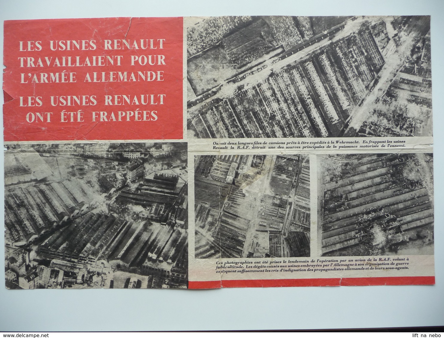 WWII WW2 Tract Flugblatt Propaganda Leaflet In French, PWE F Series/1942, F.26, Les Usines Renault Travaillaient Pour... - Non Classés