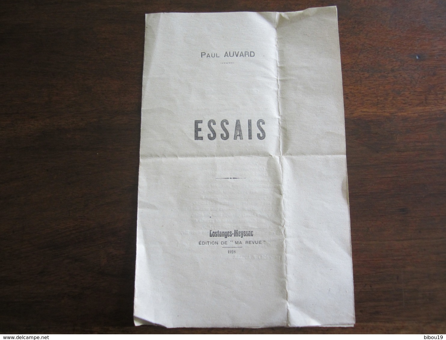ESSAIS PAUL AUVARD EDITION DE MA REVUE LOSTANGES MEYSSAC 1928 - Gesigneerde Boeken