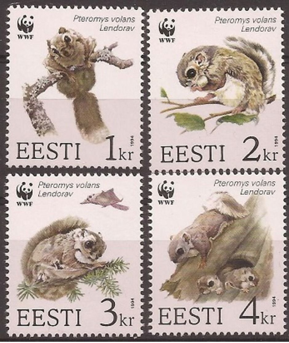 ESTONIE / ESTONIA 1994 Y&T 241 à 244  Neufs** L'écureuil Volant - WWF / Pteromys Volans - Ongebruikt