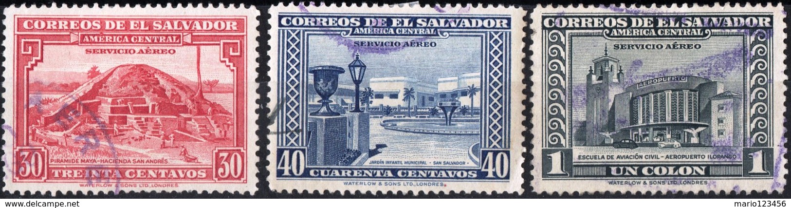 EL SALVADOR, POSTA AEREA, AIRMAIL, MONUMENTI, 1946, FRANCOBOLLI USATI,  Michel 605-607   Scott C99-C101 - El Salvador