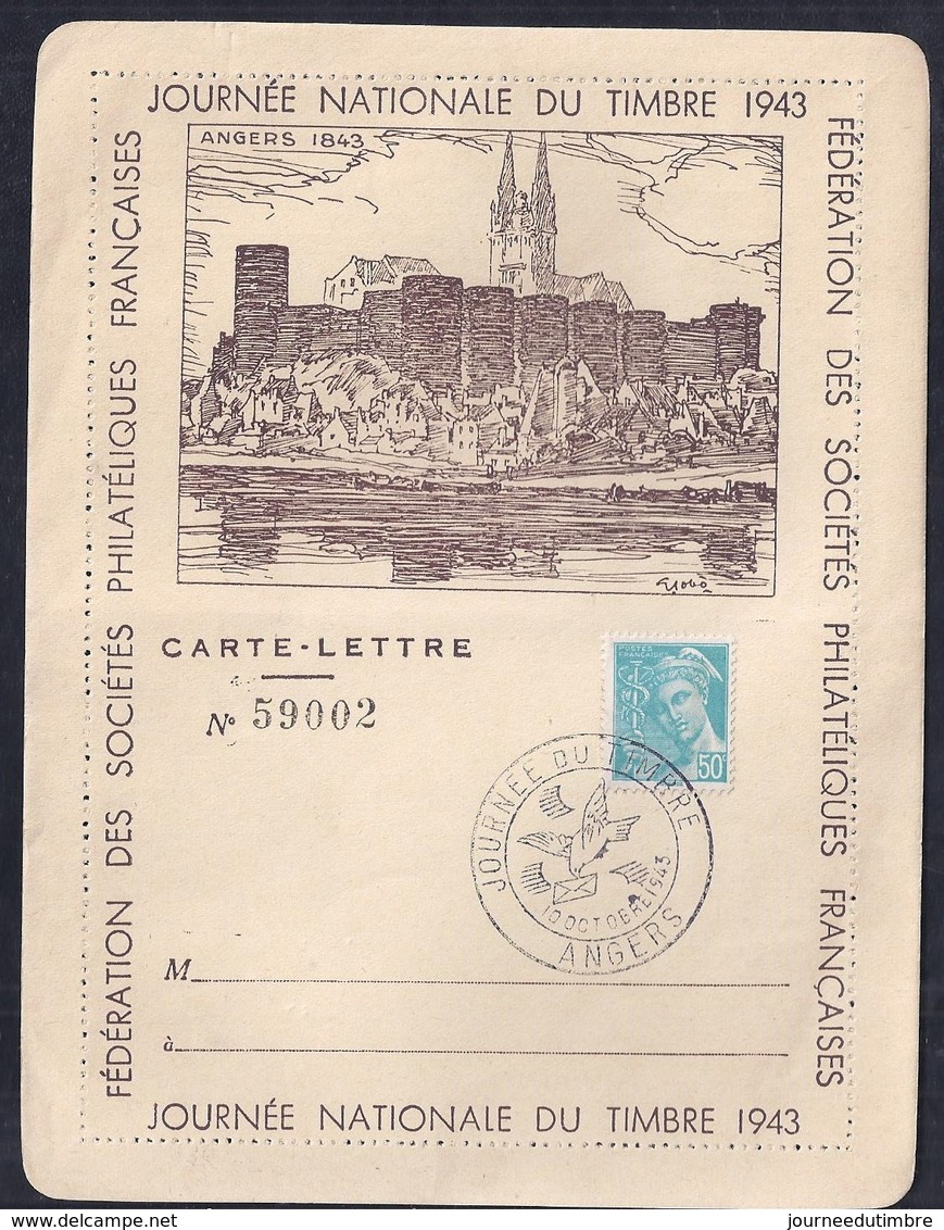 Carte Lettre Locale Journee Du Timbre 1943 Mercure Angers - Lettres & Documents