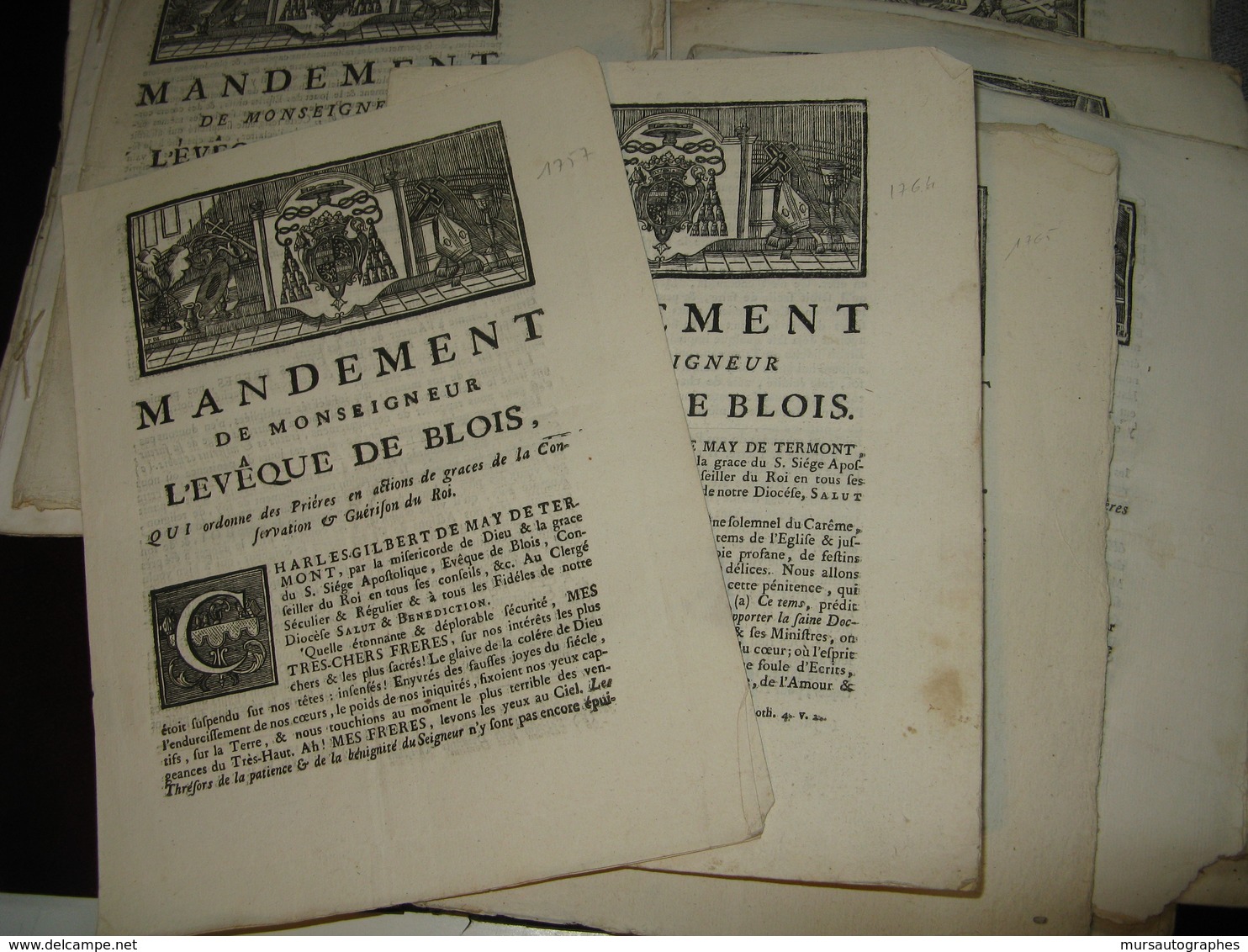 LOT DE 42 MANDEMENTS EVEQUES BLOIS & ORLEANS 1757- 1856 SACRE PAPE DUC DE BERRY LOUIS XV CONCORDAT ASSASSINAT - Décrets & Lois