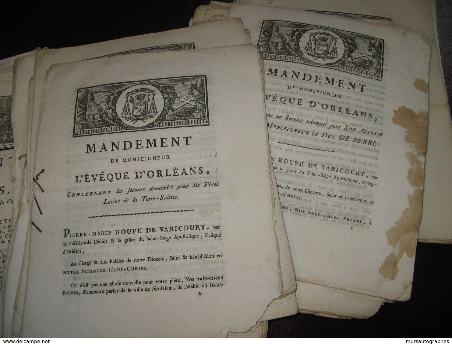 LOT DE 42 MANDEMENTS EVEQUES BLOIS & ORLEANS 1757- 1856 SACRE PAPE DUC DE BERRY LOUIS XV CONCORDAT ASSASSINAT - Decrees & Laws