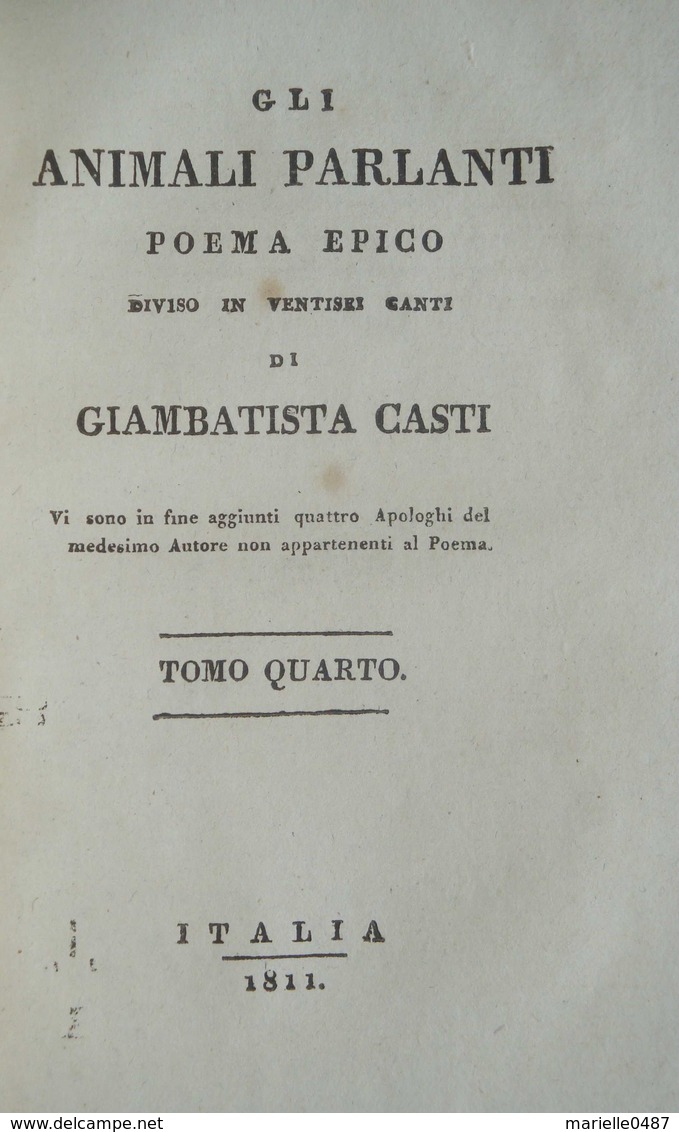 Giambattista Casti Gli Animali Parlanti. - Livres Anciens