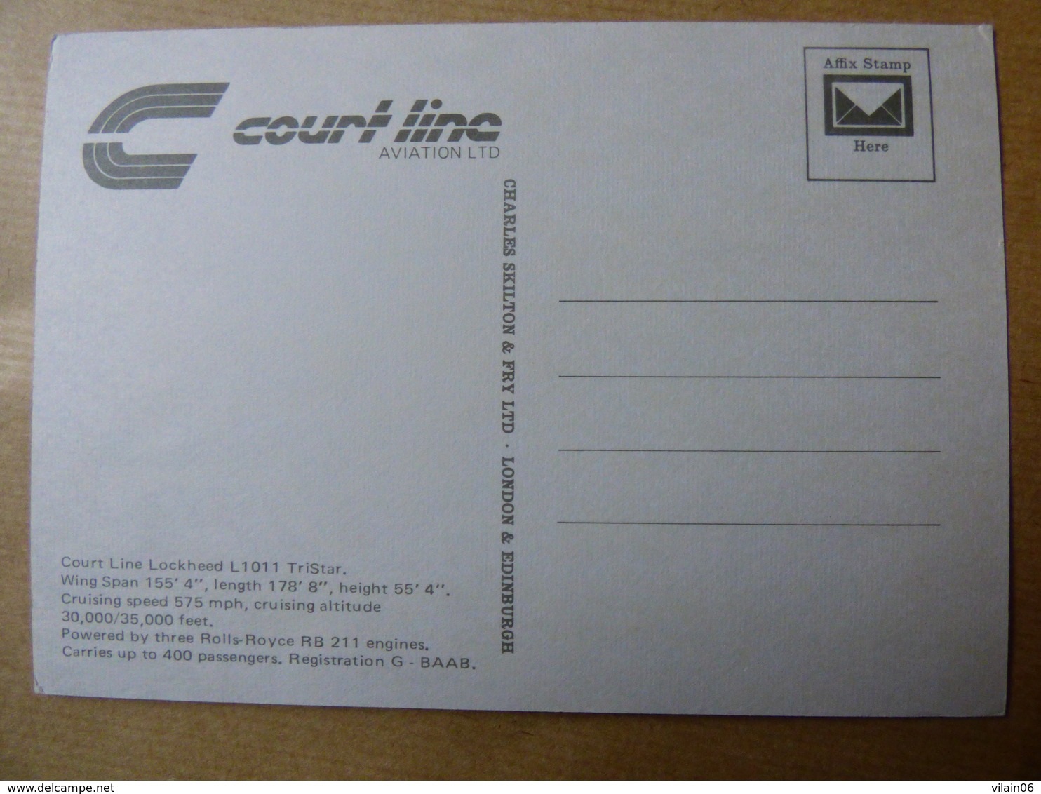 COURT LINES  TRISTARD   G BAAB CARTE COMPAGNIE / AIRLINE ISSUE - 1946-....: Moderne