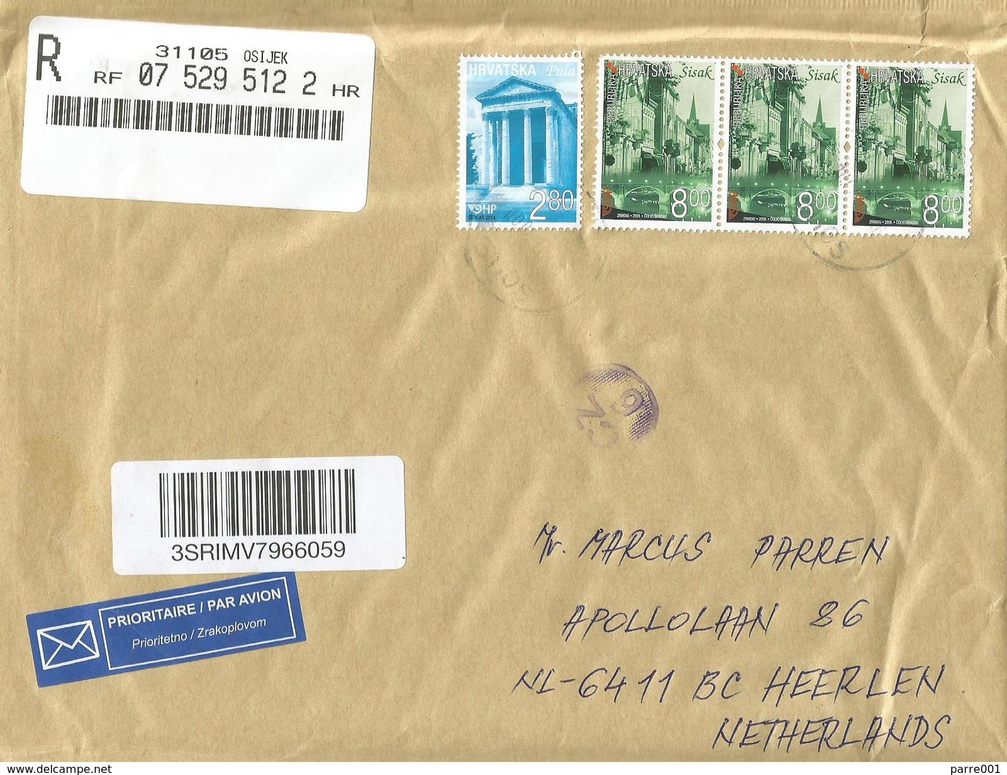 Croatia 2018 Osijek Augustus Roman Temple (1. Century A.D.) Pula Sisak Town Registered Cover - Croatie