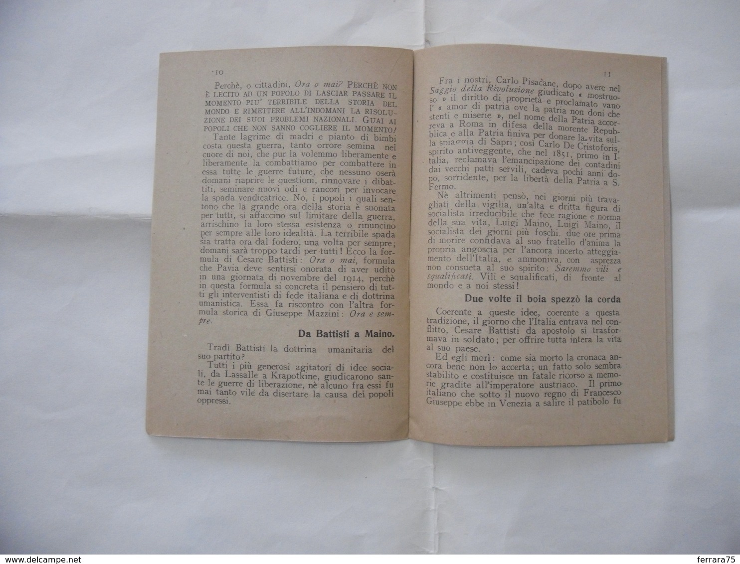 LIBRO DI PROPAGANDA ALLA GLORIA DI CESARE BATTISTI  COMANDO TRUPPE ALTIPIANO STATO MAGGIORE. - Guerre 1914-18