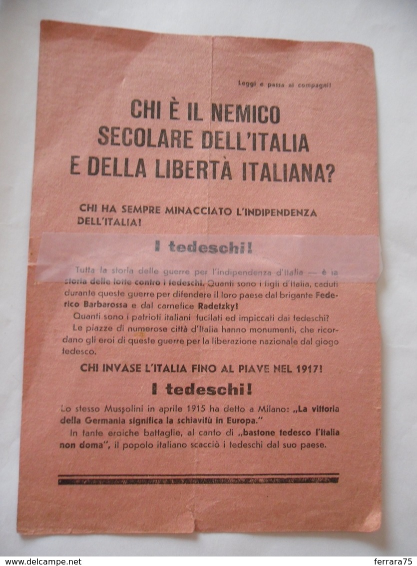 WW2 PARTIGIANI COMUNISMO VOLANTINO DI PROPAGANDA CHI è IL NEMICO SECOLARE DELL'ITALIA - Altri & Non Classificati