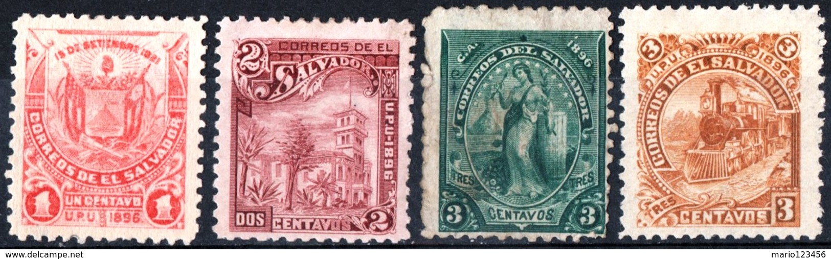 EL SALVADOR, SOGGETTI VARI, 1896-1897, FRANCOBOLLI NUOVI (MLH*),  Scott 136,148,147,159 - El Salvador