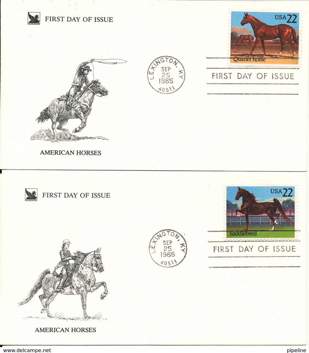 USA FDC Lexington 25-9-1985 Complete Set Of 4 HORSES On 4 Covers With Cachet - 1981-1990