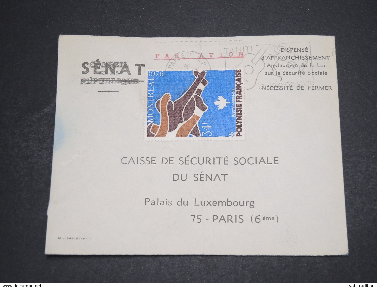 POLYNÉSIE - Enveloppe En Franchise Pour La Sécurité Sociale Du Sénat - L 16219 - Storia Postale