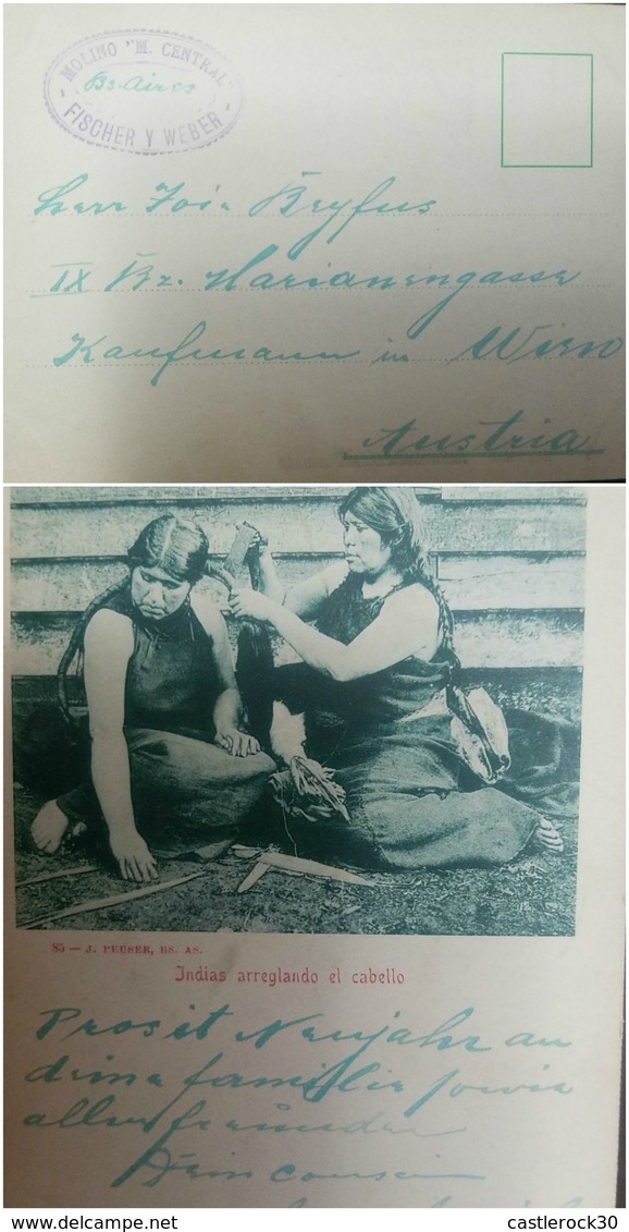 O) 1904 BUENOS AIRES, MOLINO M. CENTRAL POSTAL CARD INDIAN WOMEN FIXING HER HAIR- POSTER AND PRINTS J. PEUSER, TO AUSTRI - Buenos Aires (1858-1864)