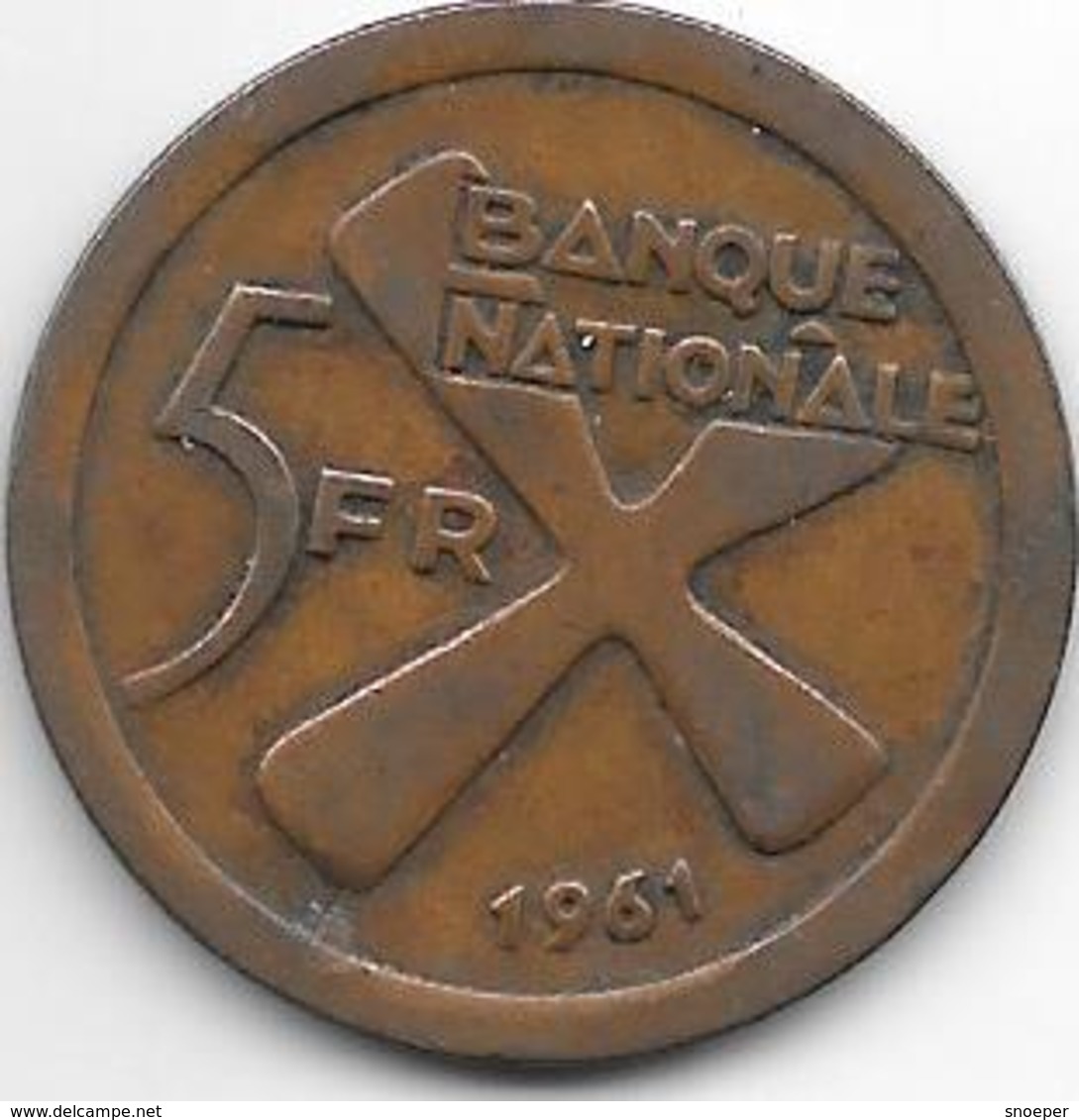 Katanga 5  Francs 1961 Km 2      Xf  !!! - Katanga