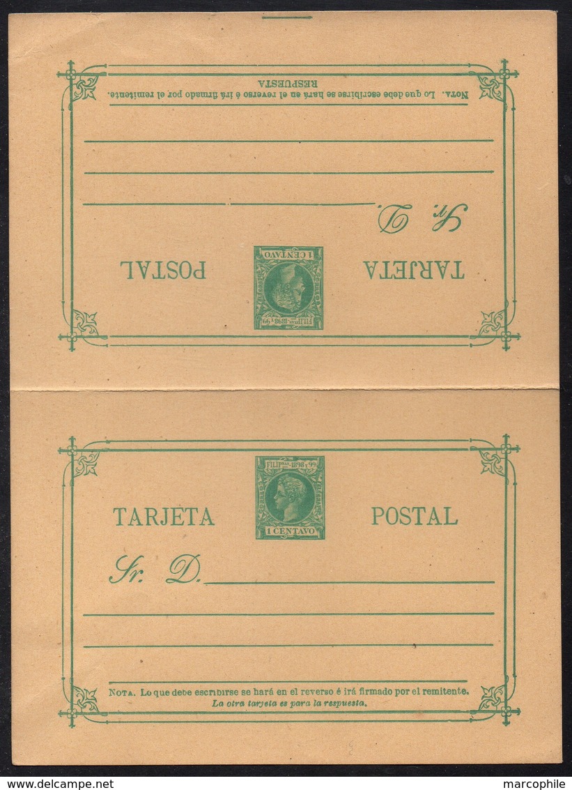 PHILIPINES - FILIPINAS / 1898-99 ENTIER POSTAL DOUBLE 1/1 CENTAVO - REPONSE PAYEE (ref LE2293) - Philippinen