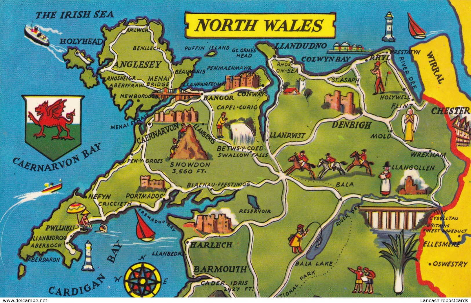 Postcard Map Of North Wales My Ref  B12068 - Carte Geografiche