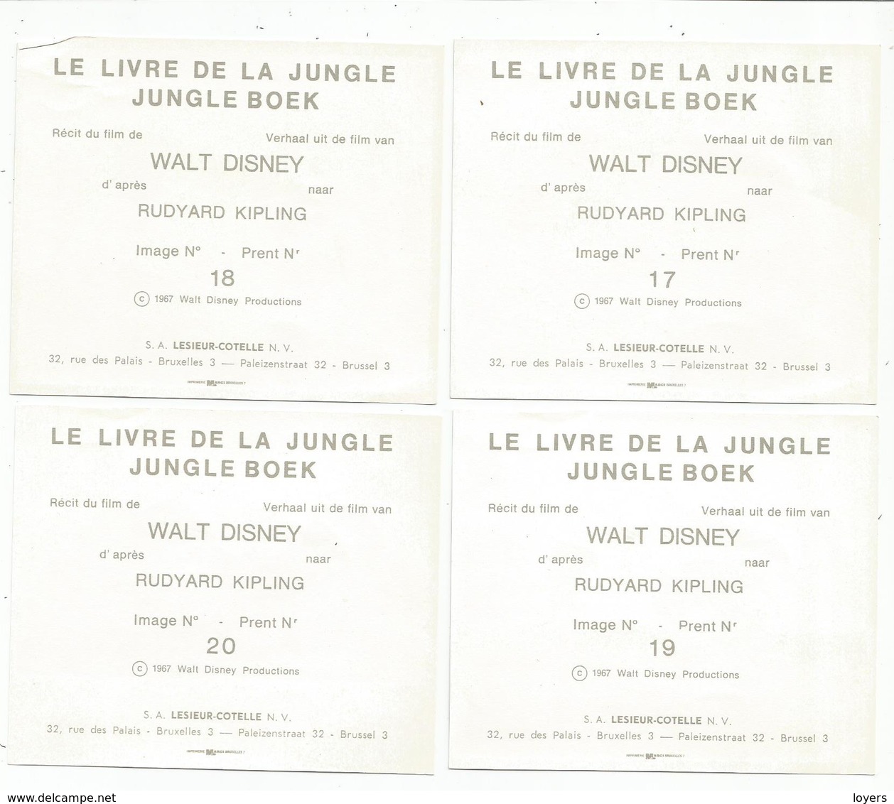 8 CHROMOS LE LIVRE DE LA JUNGLE (WALT DISNEY)   (scan Verso) - Autres & Non Classés