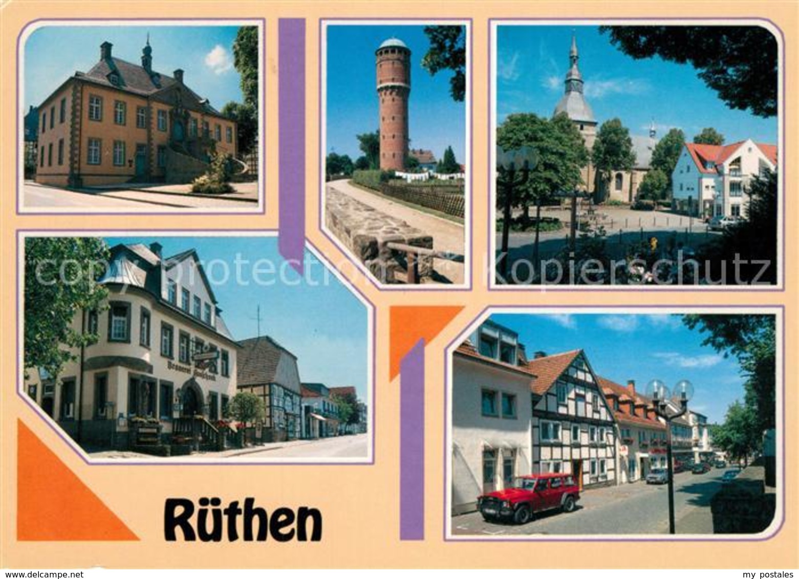 73212742 Ruethen_Moehne Rathaus Runder Turm Kirche Gasthaus Strassenpartie Rueth - Sonstige & Ohne Zuordnung