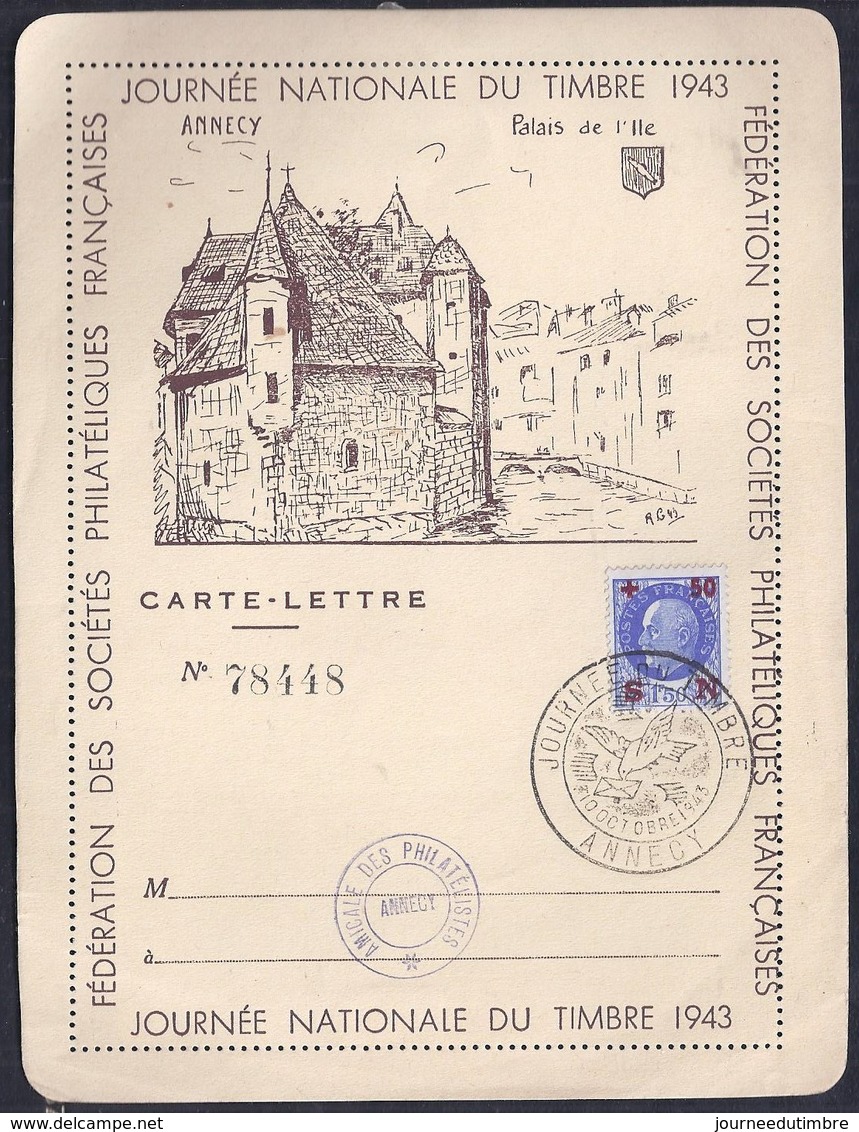 Carte Lettre Locale  Journee Du Timbre 1943 Petain Annecy - Lettres & Documents