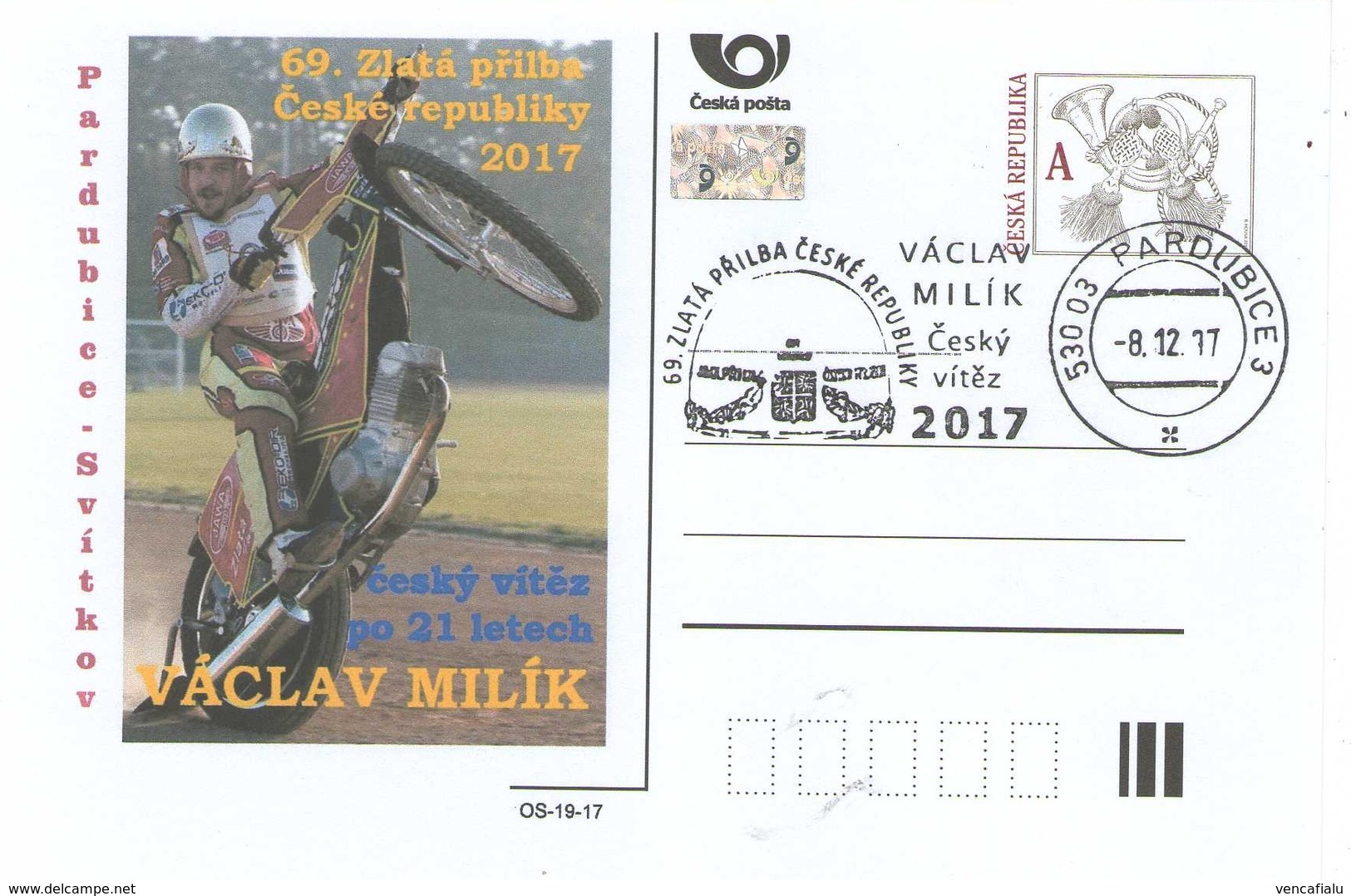 Czech Republic 2017  - Gold Helmet Winner V. Milik, Special Postal Stationery And Cancellation - Motorbikes