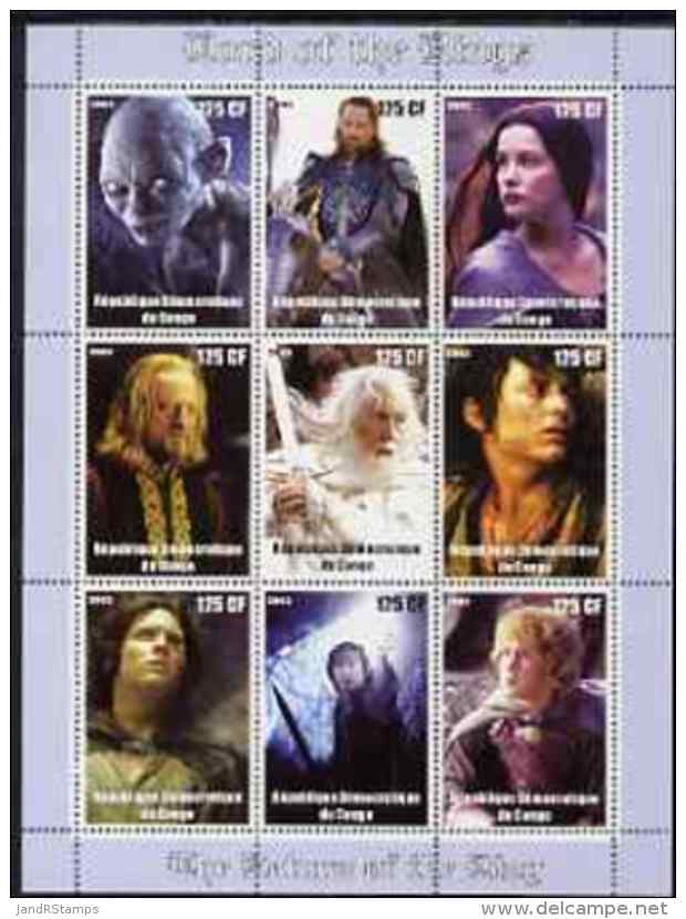 60759 Congo 2003 Lord Of The Rings - The Return Of The King Perf Sheetlet Containing 9 X 135 CF Values Unmounted Mint - Cinema